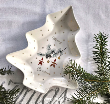 Miseczka świąteczna choinka Greengate Tree plate Juana white medium kolor biały 22x18,5cm porcelana