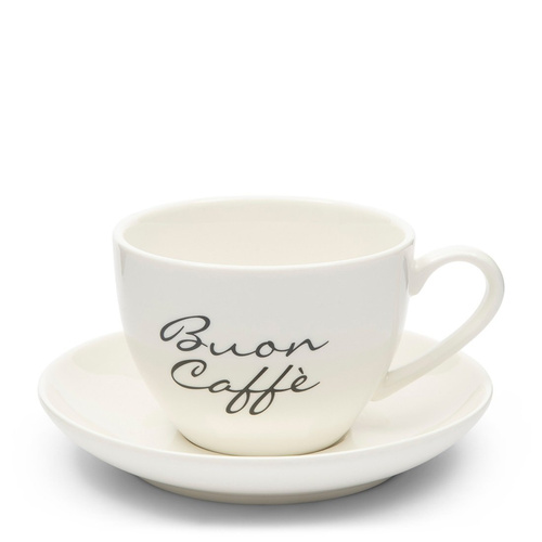 Riviera maison Filiżanka porcelanowa ze spodkiem do kawy Buon Caffè Cup & Saucer 200ml