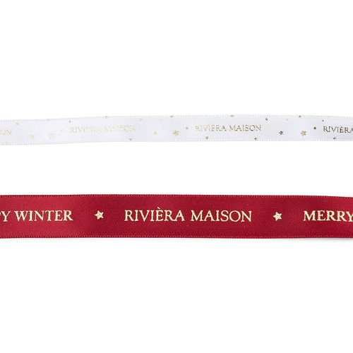 Riviera Maison Wstążka świąteczna Classic Christmas Ribbon 5m biała i czerwona