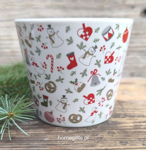 Kubek świąteczny HO HO HO Krasilnikoff Danish Design porcelana kolor biały/czerwony/zielony/szary 350ml