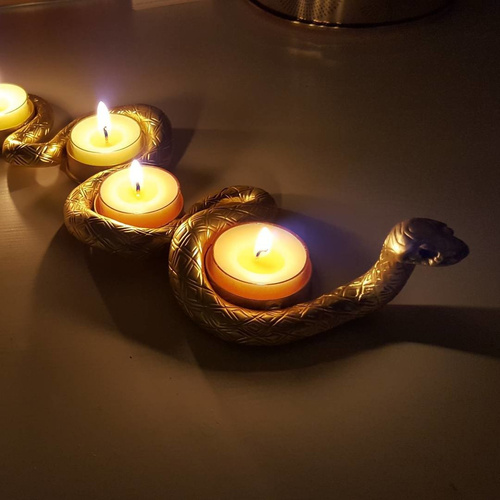 Partylite, świecznik na tealighty wąż, Temptation Multi-tealight holder, złoty, metalowy.