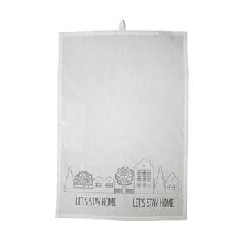 Krasilnikoff ręcznik kuchenny bawełniany biały Let's Stay Home 50x70cm