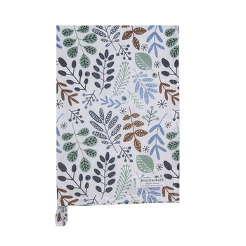 Ręcznik kuchenny Colourful branches Krasilnikoff Danish Design kolor biały/ zielony/ błękitny/ brązowy 50x70cm 100% bawełna