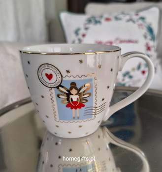 Kubek świąteczny porcelanowy Greengate Mug Cindarella xmas white 9x10cm kolor biały 300ml