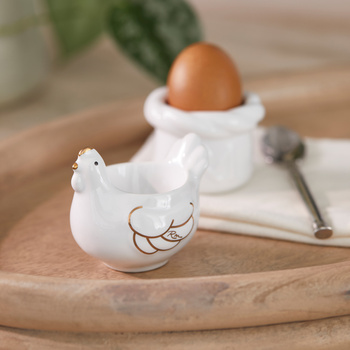 Riviera Maison Kieliszek na jajka kurka Charming Chicken Egg Holder porcelana kolor biały złoty 6x7cm