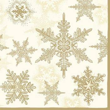 Serwetki papierowe świąteczne Ambiente Snow Crystals Cream/Gold lunchowe 33x33cm op.20szt