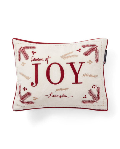 Lexington Poduszka Świąteczna Joy Organic Cotton Velvet 40x30cm kolor biały/bordo