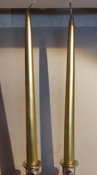 Świeca dekoracyjna stołowa stożek kpl 2 szt czas palenia około 10h kolor złoty 30x2,4cm