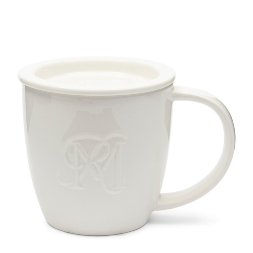 Riviera Maison Kubek porcelanowy z przykrywką Classic RM Mug With Tea Tip 9,5x9,5cm kolor śmietanowe bieli