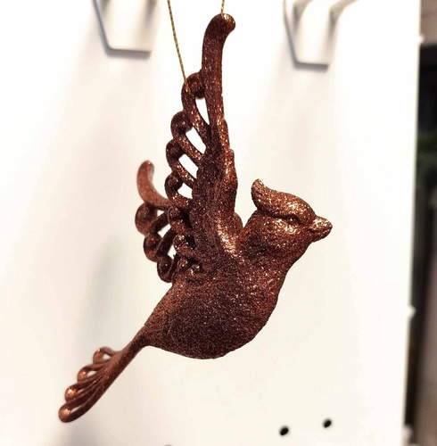 Zawieszka na choinkę ptak w locie ciemny brąz brokat 12x9cm