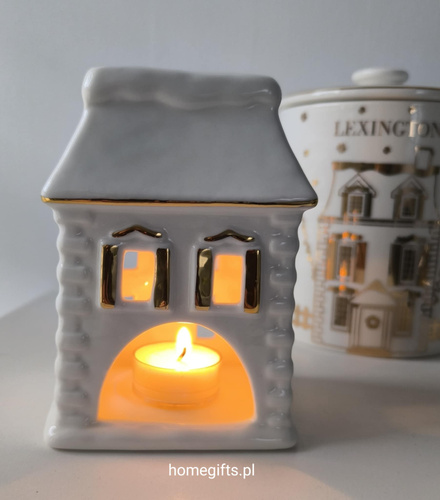 Lampion świąteczny Kamieniczka Lexington 15x8,5x10cm ceramika kolor biały