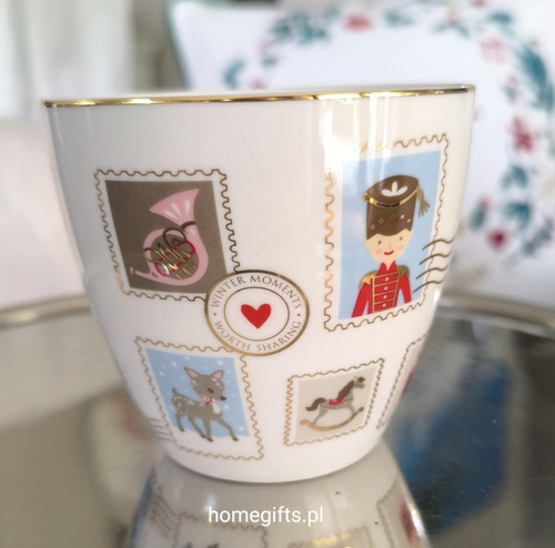Kubek świąteczny porcelanowy Greengate Mug Xmas letter white 9x10cm kolor biały 300ml