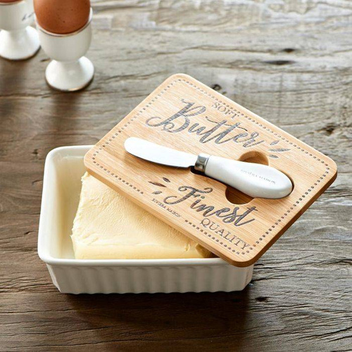 Riviera Maison Maselniczka z nożykiem Finest Quality Butter Dish porcelana drewno 16,5x11x5,5cm