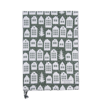 Ręcznik kuchenny świąteczny Christmas Town Houses kolor zielony 50x70cm 100% bawełna