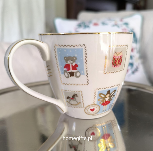 Kubek świąteczny porcelanowy Greengate Mug Xmas letter white 9x10cm kolor biały 300ml