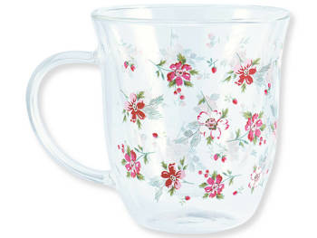 Greengate Kubek termiczny szklany Glass Mug Astrid white 9,5x8,5cm 300ml