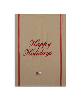 Lexington Ręcznik kuchenny świąteczny Happy Holidays Embroidered Organic Cotton Kitchen Towel 50x70cm ciemny beż Organiczna bawełna
