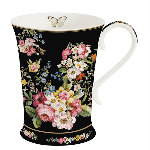 Porcelanowy kubek, czarny, motyw kwiatowy, Blooming Opulence, 270ml.
