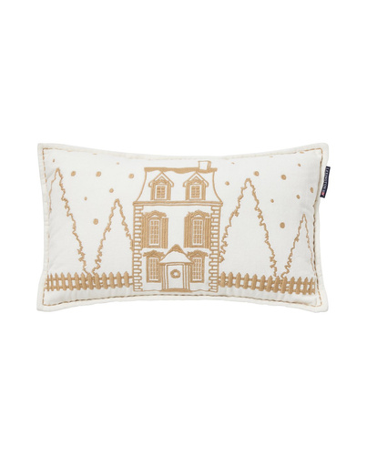 Lexington Poduszka Świąteczna Kamieniczka złota Winter House Organic Cotton Velvet 50x30 cm kolor biały 100% bawełna