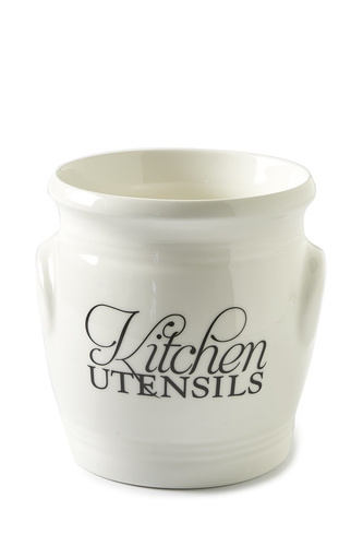Riviera Maison, pojemnik kuchenny na łyżki, Kitchen Utensils Canister, ceramiczny, biały, h16x14,5cm
