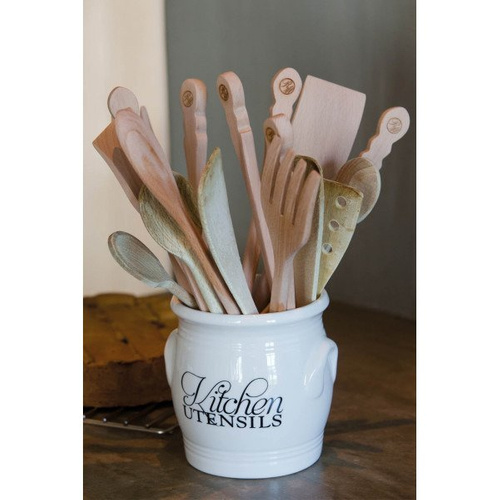 Riviera Maison, pojemnik kuchenny na łyżki, Kitchen Utensils Canister, ceramiczny, biały, h16x14,5cm