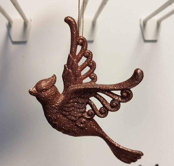 Zawieszka na choinkę ptak w locie ciemny brąz brokat 12x9cm