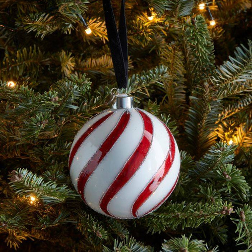 Riviera Maison Bombka szklana Celebrate & Sparkle Ornament 10cm bordo i biel