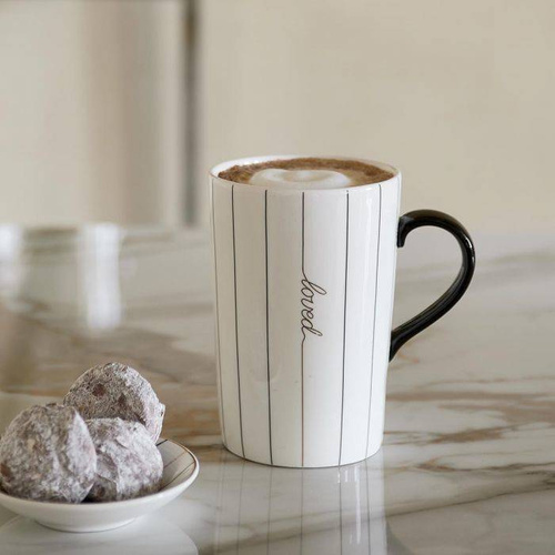 Riviera Maison Kubek porcelanowy biały Dots & Stripes Loved Mug 12cm 400ml