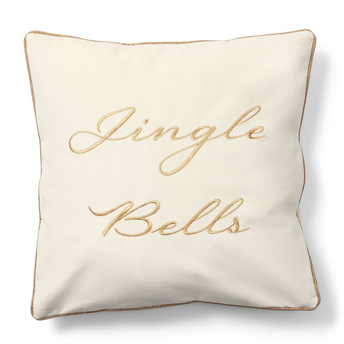 Riviera Maison Poszewka świąteczna na poduszkę Jingle Bells Pillow Cover 50x50cm kolor biały/złoty polyester