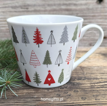 Kubek świąteczny kolorowe choinki Funky Trees Krasilnikoff Danish Design porcelana kolor biały/czerwony/zielony/szary 350ml