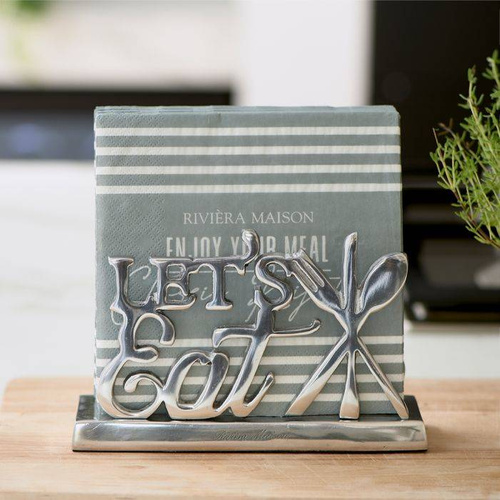 Serwetnik aluminiowy Riviera Maison Let's Eat Napkin Holder 19x6,5x12cm srebrny.
