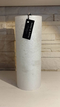 Świeca dekoracyjna walec Metalic biała perłowa metaliczny połysk 27x10cm czas palenia około 215h