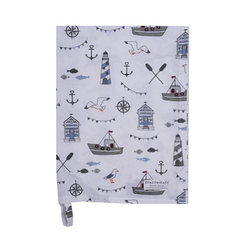 Ręcznik kuchenny Nad Morzem By the Sea Krasilnikoff Danish Design kolor niebieski/ biały/ szary 50x70cm 100% bawełna