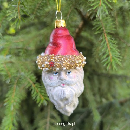 Bombka szklana Mikołaj Ornament glass Santa red hat medium 12,5cm 