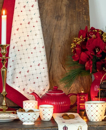 Kubek porcelanowy Greengate Mug Clarina heart white kolor biały/czerwony/złoty