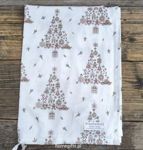 Ręcznik kuchenny świąteczny z piernikową choinką Krasilnikoff Danish Design kolor biały/brązowy/zielony 50x70cm 100% bawełna