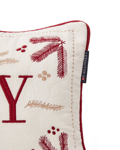 Lexington Poduszka Świąteczna Joy Organic Cotton Velvet 40x30cm kolor biały/bordo