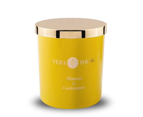 Świeca sojowa zapachowa Vera Young Bliss - Mimosa & Cardamom 1 drewniany knot 220g czas palenia około 70h