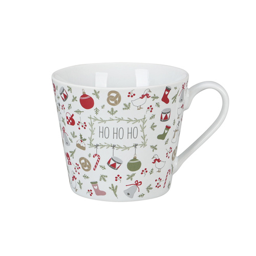 Kubek świąteczny HO HO HO Krasilnikoff Danish Design porcelana kolor biały/czerwony/zielony/szary 350ml
