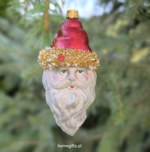 Bombka szklana Mikołaj Ornament glass Santa red hat medium 12,5cm 