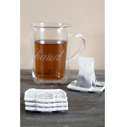 Riviera Maison komplet talerzyk pod torebkę herbaty 4 sztuki, porcelana, 6,5x1x7 cm