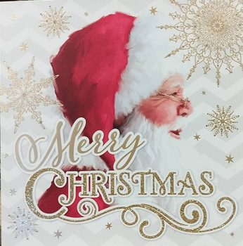 Kartka świąteczna z życzeniami Merry Christmas z Mikołajem 16x16cm koperta.