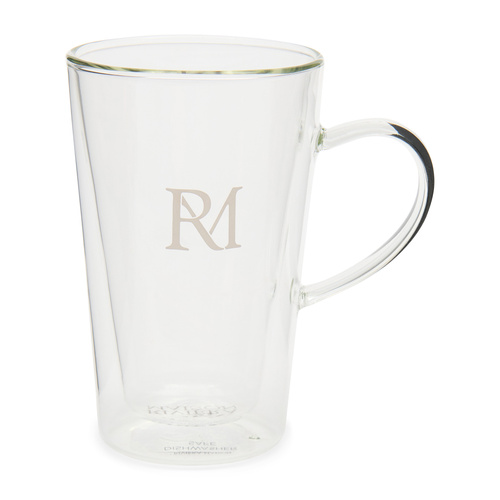 Riviera Maison Szklanka termiczna z uchem RM Double Wall Monogram Glass XL 13,5x8,5x12cm szkło bezbarwne 340ml.