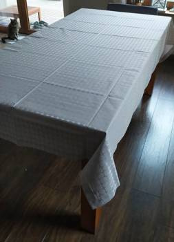Obrus na stół satyna-mat owale i prostokąty szary 260x140cm 50% bawełna, 50% poliester