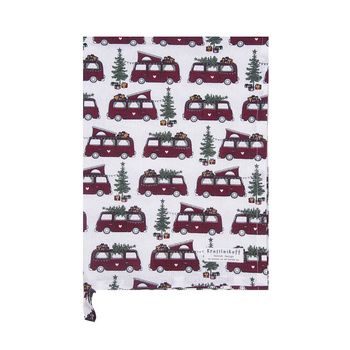 Ręcznik kuchenny świąteczny Christmas Camper Krasilnikoff Danish Design kolor czerwony/ biały/ zielony 50x70cm 100% bawełna