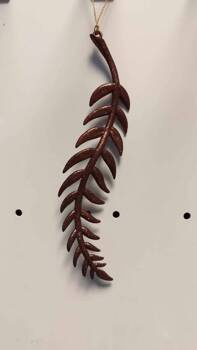 Zawieszka na choinkę liść brokatowy ciemny brąz 20x4cm tworzywo sztuczne