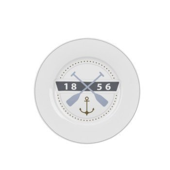 Krasilnikoff, talerz deserowy, porcelanowy, biały w stylu morskim z wiosłami, 1856, 20,5 cm.