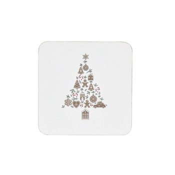 Podkładka korkowa pod kubek Christmas Tree Ginger Bread Krasilnikoff Denish design biała 10,5x10,5cm