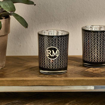 Riviera Maison Lampion szklany RM Button Votive black kolor czarny wnętrze srebrne 12,5x10cm