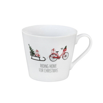 Kubek świąteczny porcelanowy Riding Home for Christmas Krasilnikoff Danish Design biały H9cm 350ml